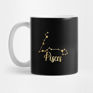 Pisces Zodiac Constellation in Gold - Black Mug